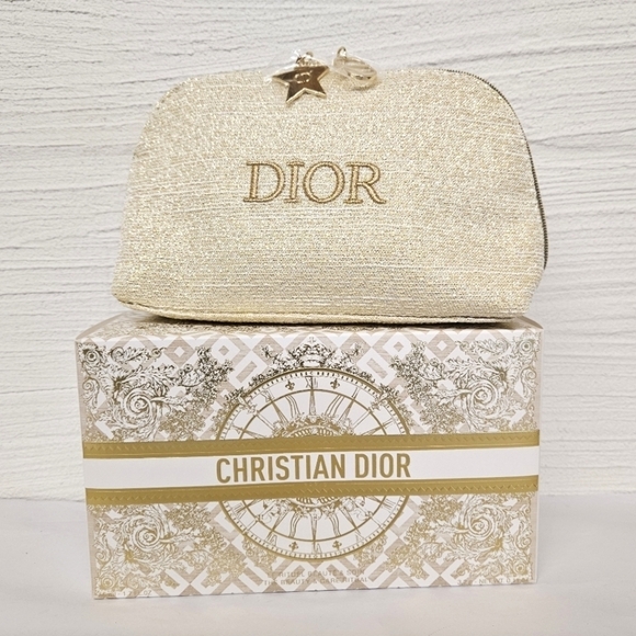 Christian Dior Beauty and Care Zippered Travel Pouch in Cream and Gold NWT - Picture 2 of 11